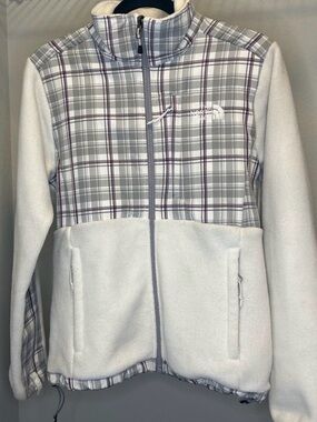 The North Face Plaid Denali Polartec Fleece Jacket Size Small White Grey Purple